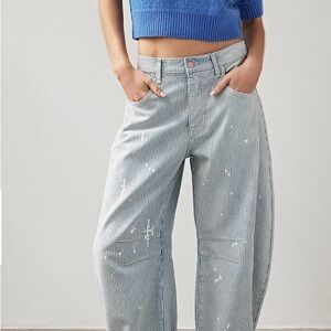 We The Free Good Luck Mid-Rise Stripe Barrel Jeans